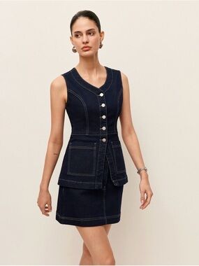 Commense Denim Button Front Vest(L) and Denim Skirt(M) Set - Mismatched Sizes